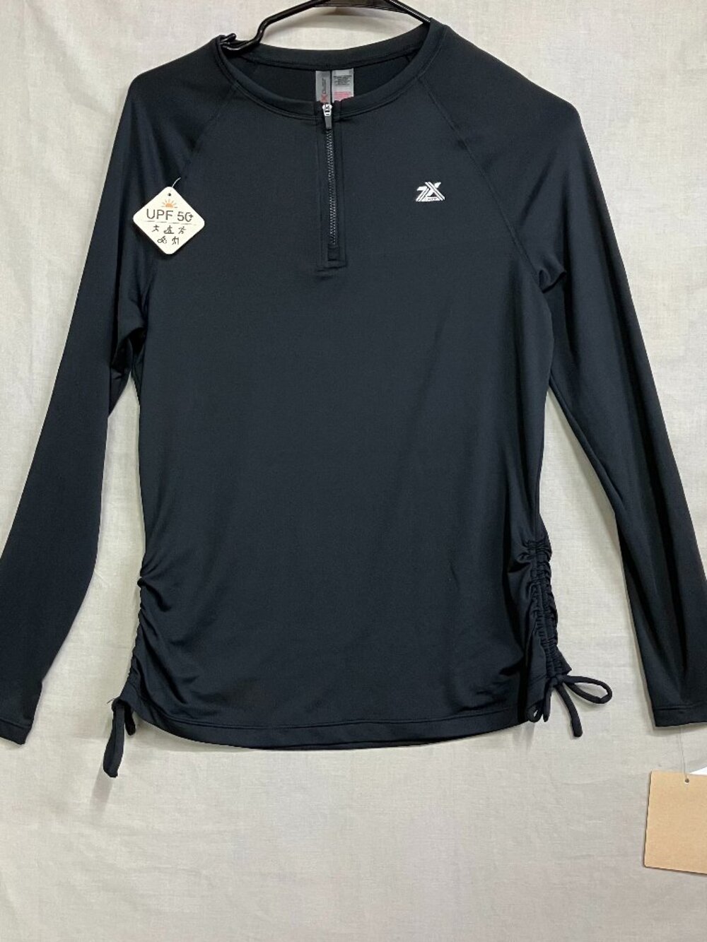 Zeroxposur Sun Smart Swim Shirt Women’s S Black 1/4 Zip Ruched Sides Rash Guard